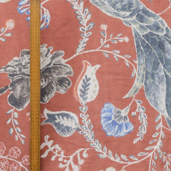Lovely Peacocks Printed Cotton Fabric By The Metre, Rust Orange Printed Cotton Fabric