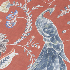 Lovely Peacocks Printed Cotton Fabric By The Metre, Rust Orange Printed Cotton Fabric