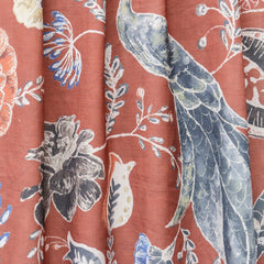 Lovely Peacocks Printed Cotton Fabric By The Metre, Rust Orange Printed Cotton Fabric