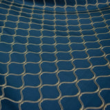 Navy Blue & Cream Moroccan Geometric Embroidered Fabric By The Metre, 54 inches width