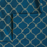 Navy Blue & Cream Moroccan Geometric Embroidered Fabric By The Metre, 54 inches width