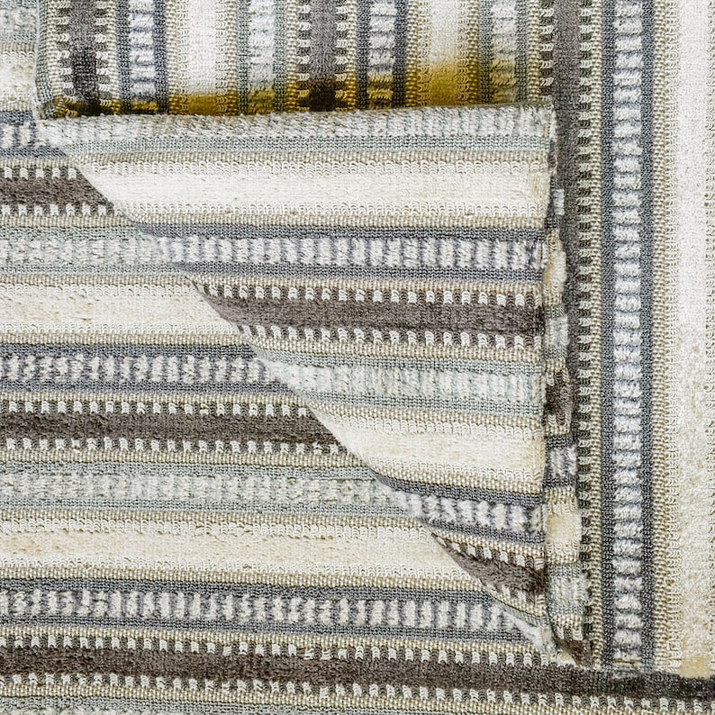Jacquard Velvet Stripes Gray & Teal Jacquard Chenille Velvet Fabric By The Metre