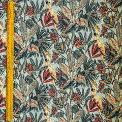 Cockatoo Love Sea Green, Red & Blue Cotton Spun Printed Fabric By The Metre, 54 inches width