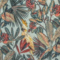 Cockatoo Love Sea Green, Red & Blue Cotton Spun Printed Fabric By The Metre