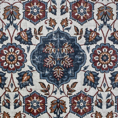 Blue, Brown & Off White Printed Velvet Fabric by the Metre, 1 Metre Velvet Fabric