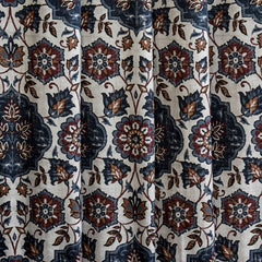 Blue, Brown & Off White Printed Velvet Fabric by the Metre, 1 Metre Velvet Fabric