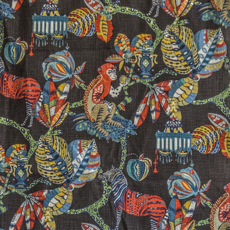 Black, Red, Green Printed Cotton Fabric by the Metre, 1 Metre Black Cotton Fabric