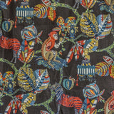 Black, Red, Green Printed Cotton Fabric by the Metre, 1 Metre Black Cotton Fabric