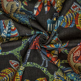 Black, Red, Green Printed Cotton Fabric by the Metre, 1 Metre Black Cotton Fabric