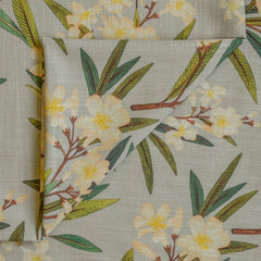 Green, Cream Printed Cotton Fabric by the Metre, 1 Metre Green Cotton Fabric