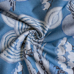 Blue, White, Gray Printed Cotton Fabric by the Metre, 1 Metre Blue Cotton Fabric