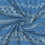 Light Blue, White Cotton Embroidered Fabric by the Metre, 1 Metre Blue Fabric