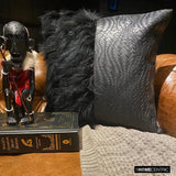 Furry World - Black Faux Leather  &  Fur Decorative Throw Cushion Cover