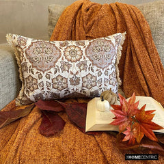 Autumn Hearth - Beige & Gray Velvet Decorative Lumbar  Cushion Cover