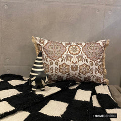 Autumn Hearth - Beige & Gray Velvet Decorative Lumbar  Cushion Cover