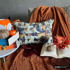 Twilight Ember - Black & Orange Jute Decorative Lumbar  Cushion Cover