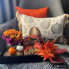 Cozy Pumpkins - Purple Woven Jacquard Decorative Lumbar  Cushion Cover