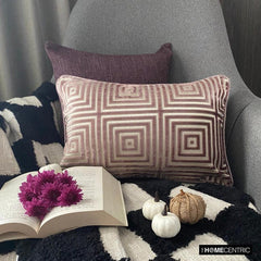Webweave Wonder - Brown & Beige Velvet Decorative Lumbar  Cushion Cover