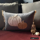 Pumpkin Burlap - Gray Linen Decorative Lumbar  Cushion Cover