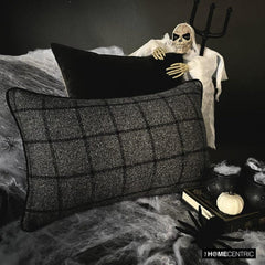 Woolly Plaid - Gray Wool Decorative Lumbar Cushion Cover