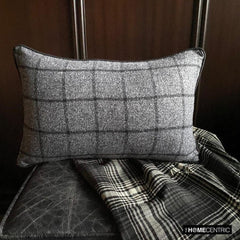 Woolly Plaid - Gray Wool Decorative Lumbar Cushion Cover