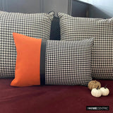 Hexed Hound - Black & Orange Jacquard, Faux Leather Decorative Lumbar  Cushion Cover