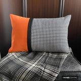 Hexed Hound - Black & Orange Jacquard, Faux Leather Decorative Lumbar  Cushion Cover