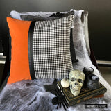 Dark Houndstooth - Orange & Black Jacquard & Faux Leather Decorative Throw Cushion Cover
