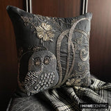 Night Owls - Black Art Silk Decorative Throw Cushion Cover