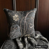 Night Owls - Black Art Silk Decorative Throw Cushion Cover