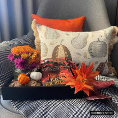 Cozy Pumpkins - Purple Woven Jacquard Decorative Lumbar  Cushion Cover