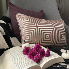 Webweave Wonder - Brown & Beige Velvet Decorative Lumbar  Cushion Cover