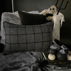 Woolly Plaid - Gray Wool Decorative Lumbar Cushion Cover