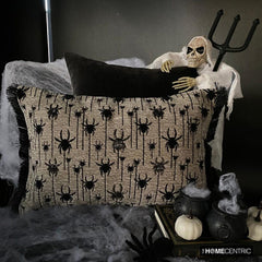 Webbed Spiders - Black Jacquard Decorative Lumbar Cushion Cover