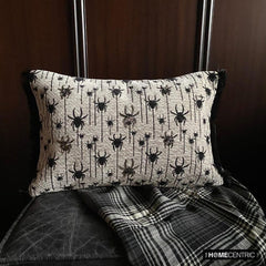 Webbed Spiders - Black Jacquard Decorative Lumbar Cushion Cover