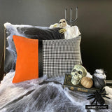 Hexed Hound - Black & Orange Jacquard, Faux Leather Decorative Lumbar  Cushion Cover