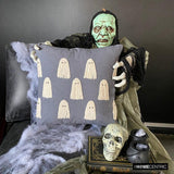 Ghostly Haunt - Gray Linen Spooky Decorative Throw Cushion Cover