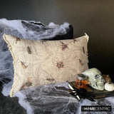 Night Crawlers - Beige Cotton Decorative Lumbar  Cushion Cover