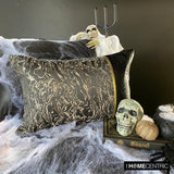 Portoro - Black Faux Leather & Jacquard Silk Decorative Lumbar  Cushion Cover