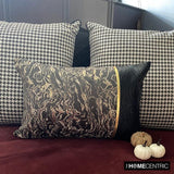 Portoro - Black Faux Leather & Jacquard Silk Decorative Lumbar  Cushion Cover