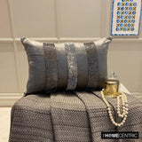 Sparkling Stripe Charcoal - Charcoal Grey Velvet Decorative Lumbar  Cushion Cover