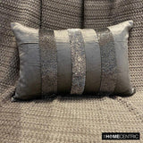 Sparkling Stripe Charcoal - Charcoal Grey Velvet Decorative Lumbar  Cushion Cover
