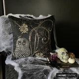 Night Owls - Black Art Silk Decorative Throw Cushion Cover