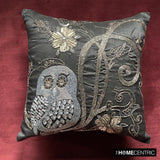 Night Owls - Black Art Silk Decorative Throw Cushion Cover