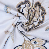 Dark Blue, Light Blue Cotton with Embroidery Fabric by the Metre, Blue Cotton Fabric