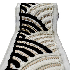 Monochrome Arched Wave Border with Textured Embroidery by the Metre, Boucle Curtain Tape, 5 Inches (127 mm)
