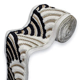 Monochrome Arched Wave Border with Textured Embroidery by the Metre, Boucle Curtain Tape, 5 Inches (127 mm)