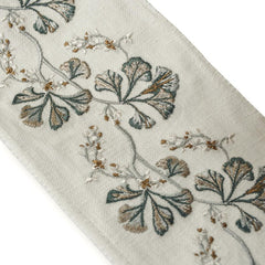 Floral Ivy Embroidered Designer Trim by the Metre, Green Flower Curtain Tape, 4 Inches (102 mm)
