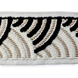 Monochrome Arched Wave Border with Textured Embroidery by the Metre, Boucle Curtain Tape, 5 Inches (127 mm)