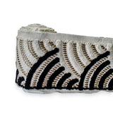 Monochrome Arched Wave Border with Textured Embroidery by the Metre, Boucle Curtain Tape, 5 Inches (127 mm)